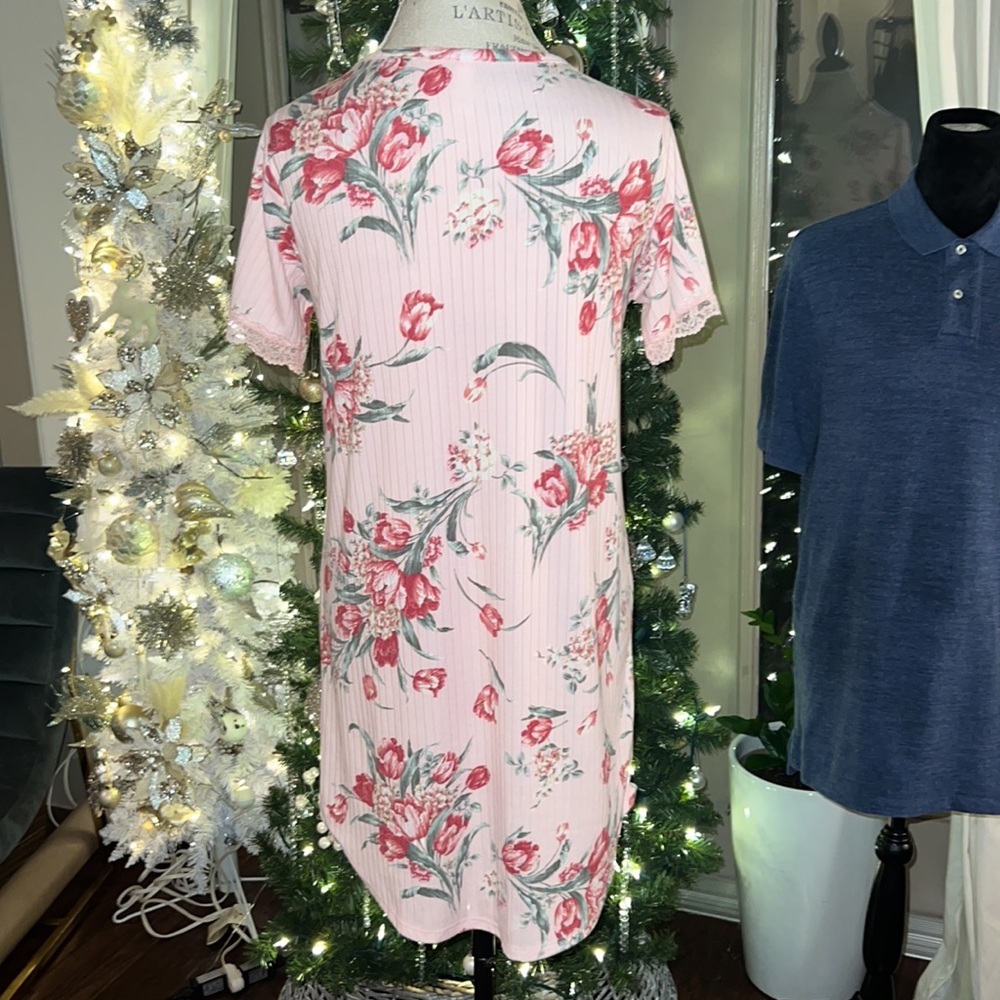 Flora Nikrooz light pink floral nightgown shortsleeve soft dress pajamas Small​ - Picture 5 of 10